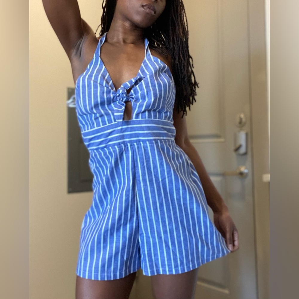 Love Tree Blue and White Romper